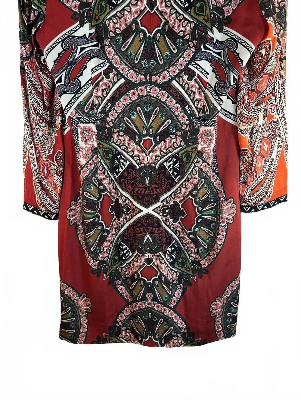 ETCETERA Women’s Red Patterned Geometric & Paisley Motif Dress / Size: 8